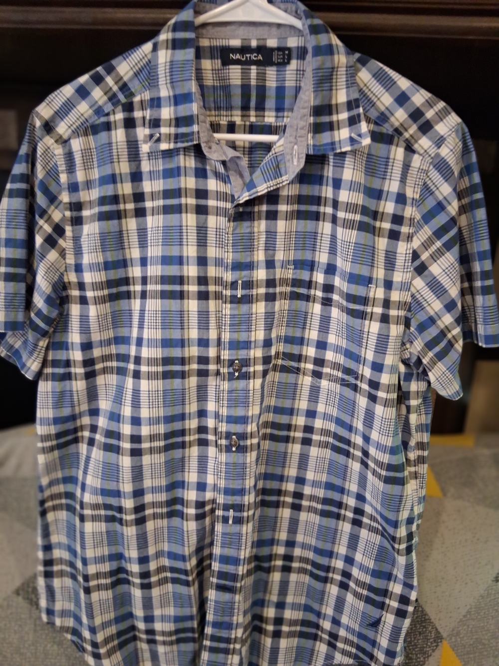 Nautica Blue Plaid Short-Sleeve Button-Down Shirt